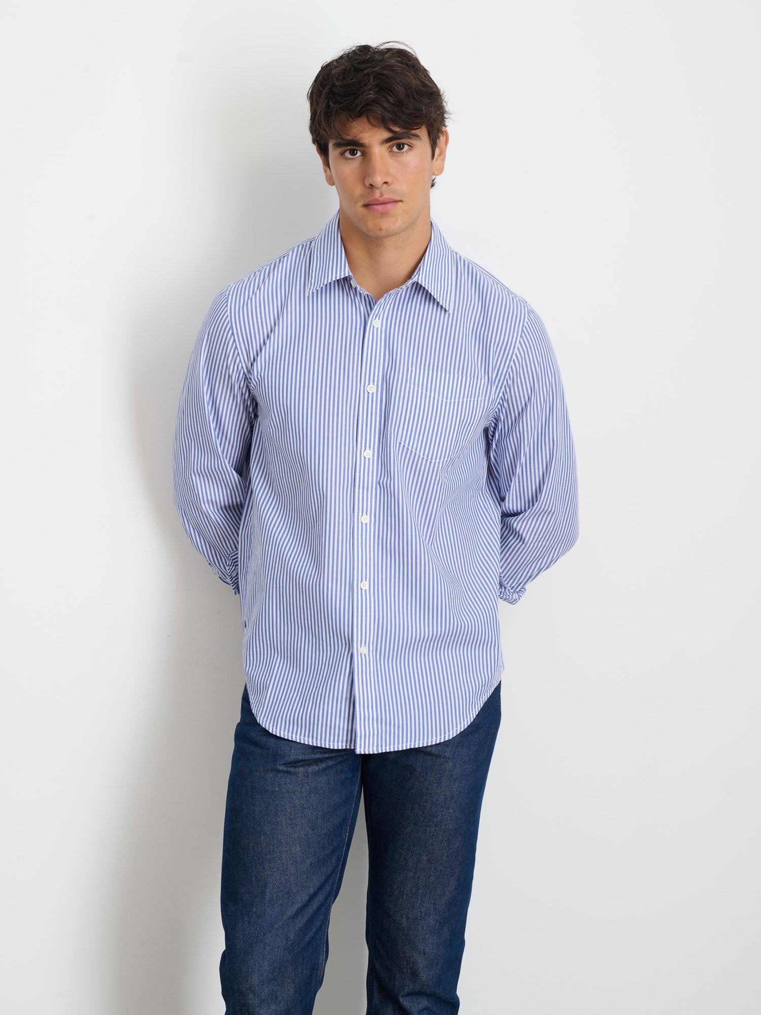 Men | Mill Shirt | Striped Poplin Blue x White