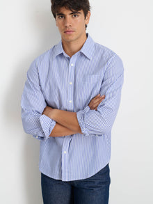 Men | Mill Shirt | Striped Poplin Blue x White