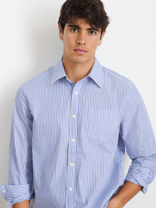 Men | Mill Shirt | Striped Poplin Blue x White