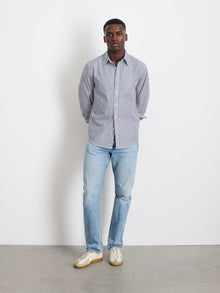 Men | Mill Shirt | Striped Cotton Poplin Navy x White
