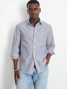 Men | Mill Shirt | Striped Cotton Poplin Navy x White