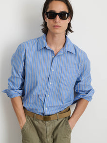 Men | Mill Shirt | Ticking Stripe Blue x Navy x White Stripe