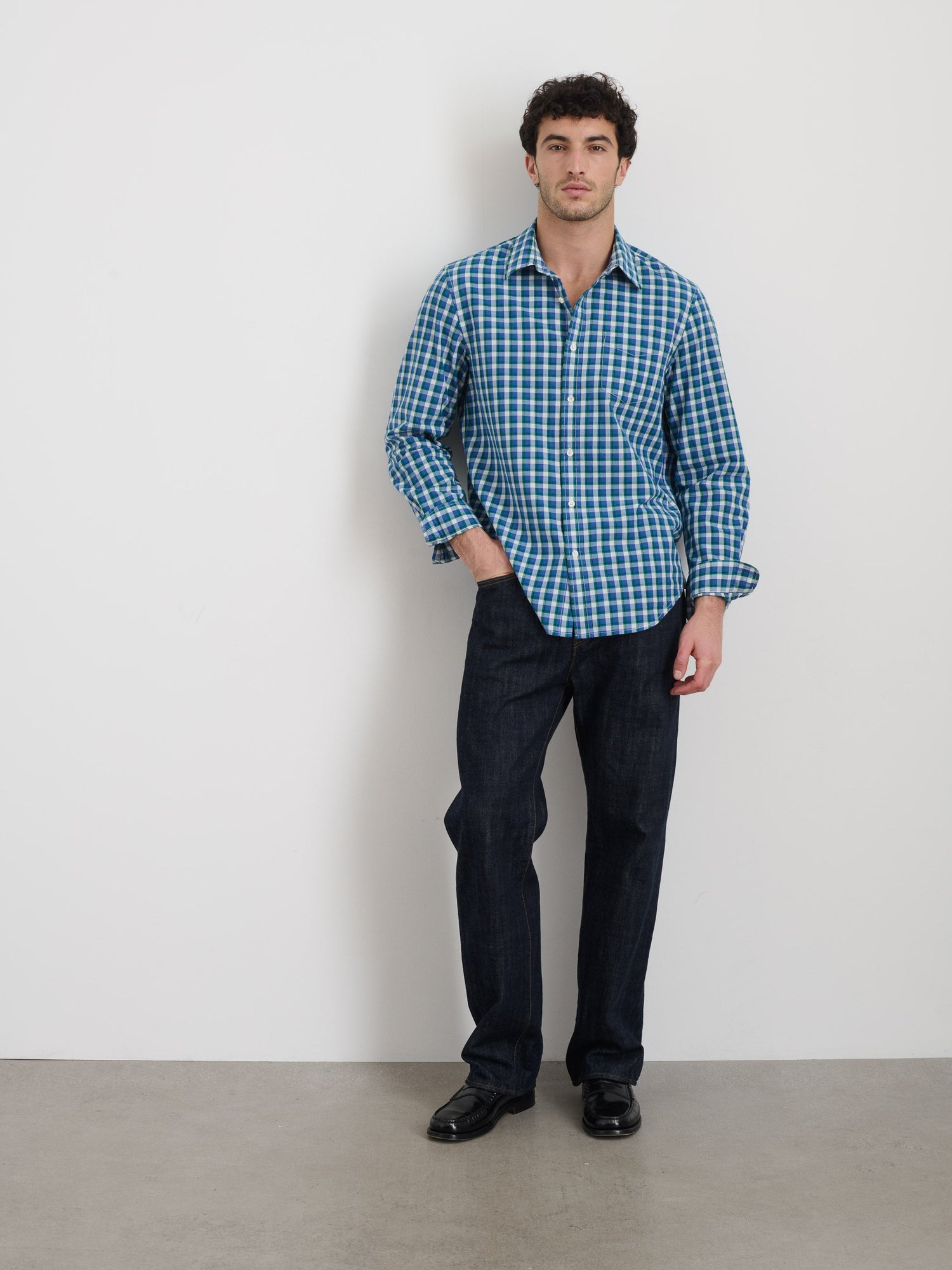 Men | Mill Shirt in Madras | Blue x Green