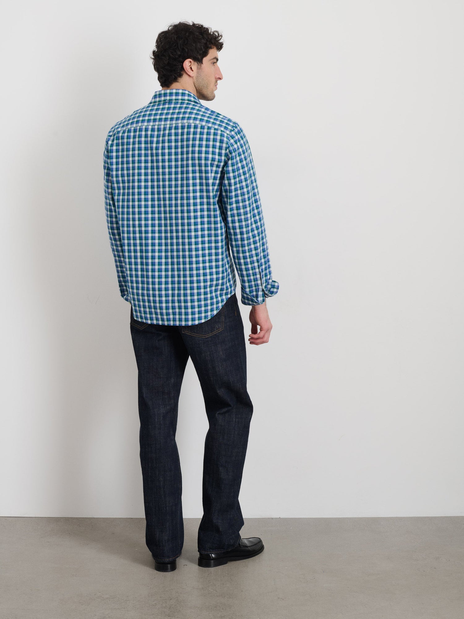 Men | Mill Shirt in Madras | Blue x Green