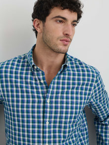 Men | Mill Shirt in Madras | Blue x Green