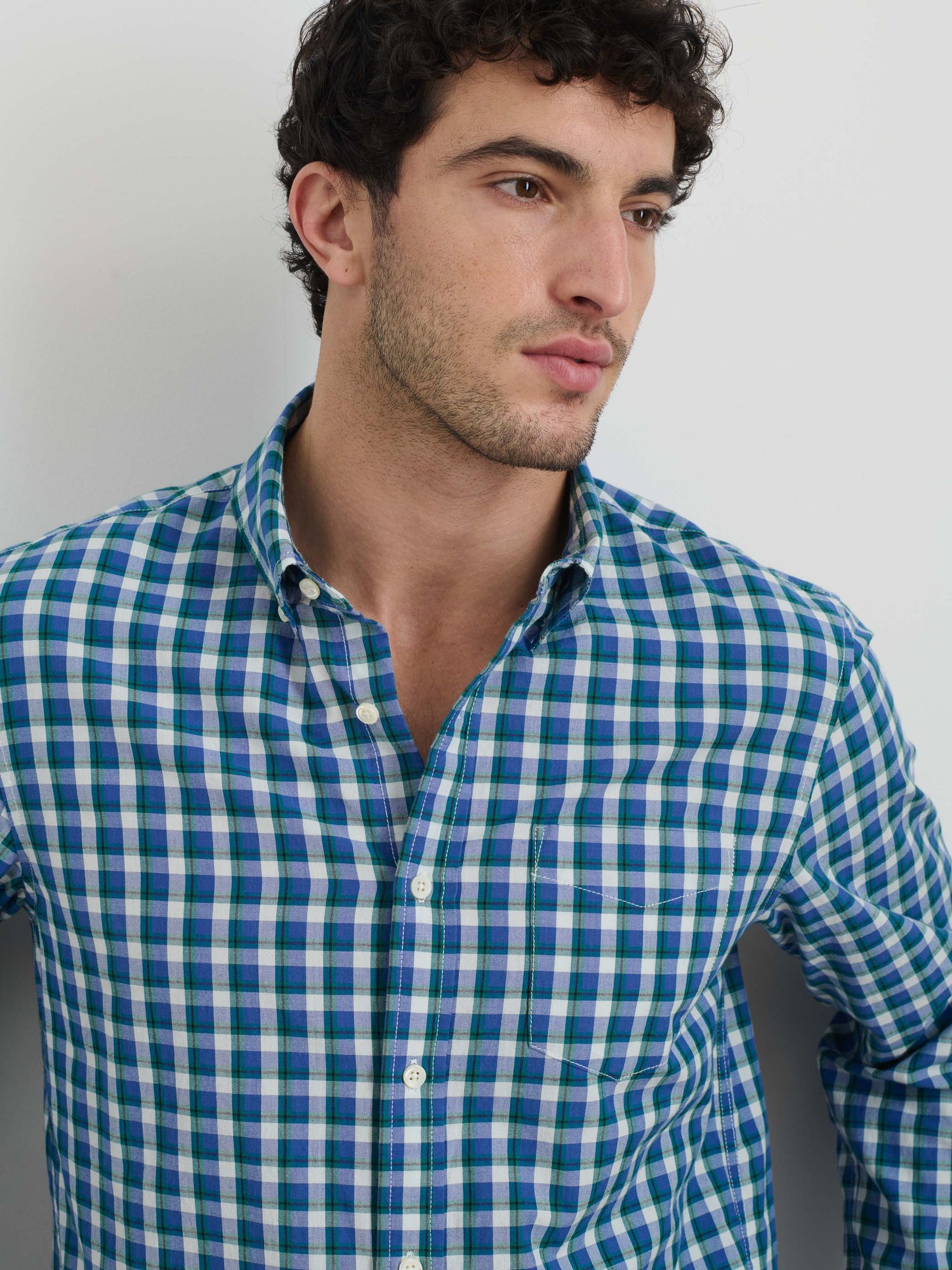 Men | Mill Shirt in Madras | Blue x Green
