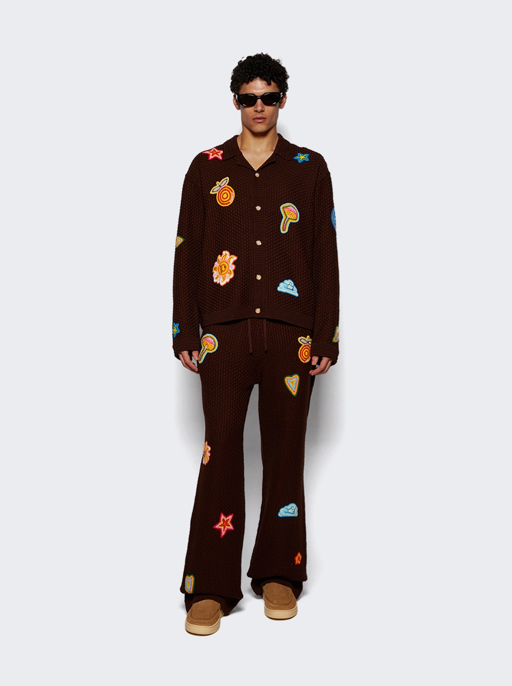 Men | CASABLANCA | Crochet Trousers With Patches | Brown