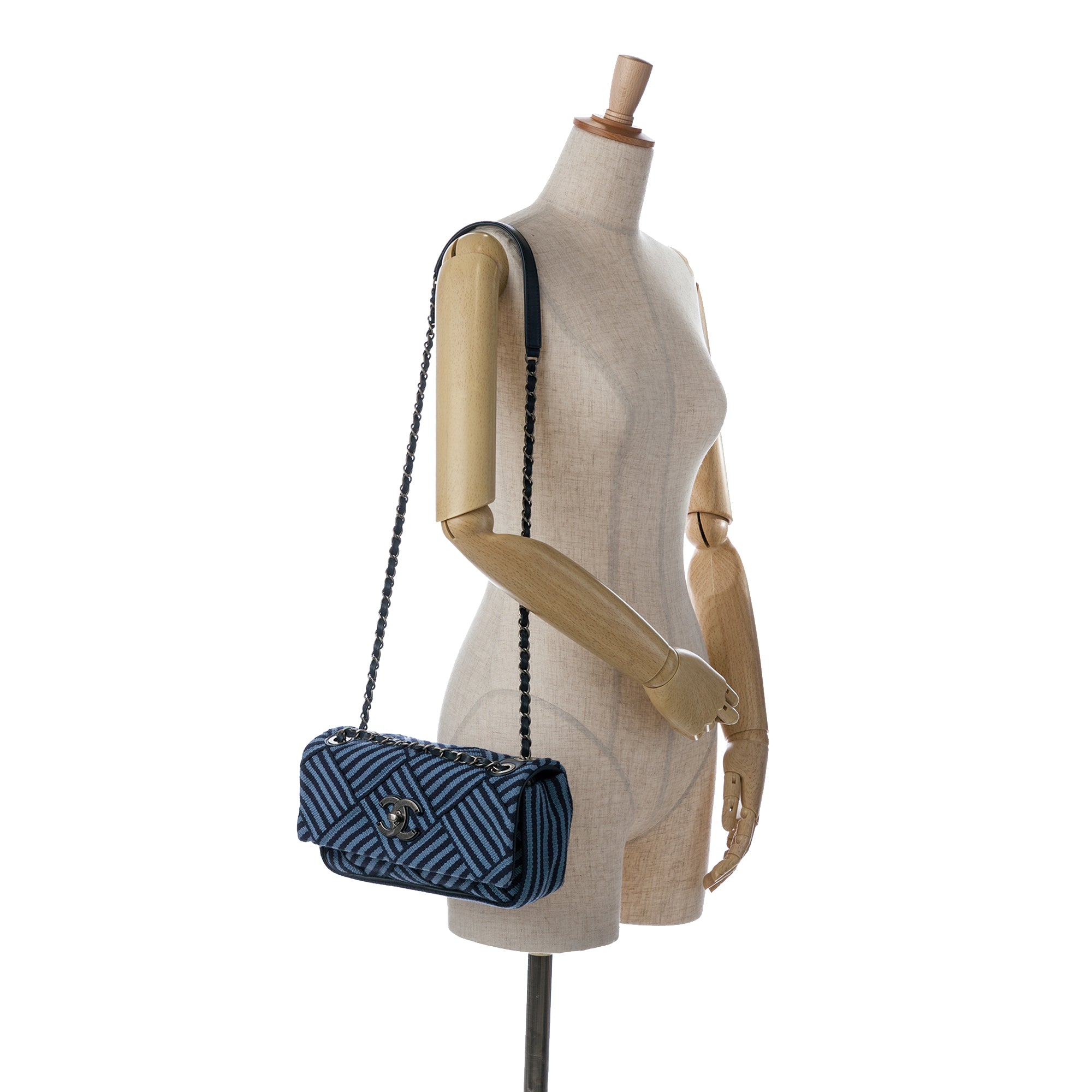 Chanel | Pre-Owned Canvas Stripe Flap Bag | BlueBlack