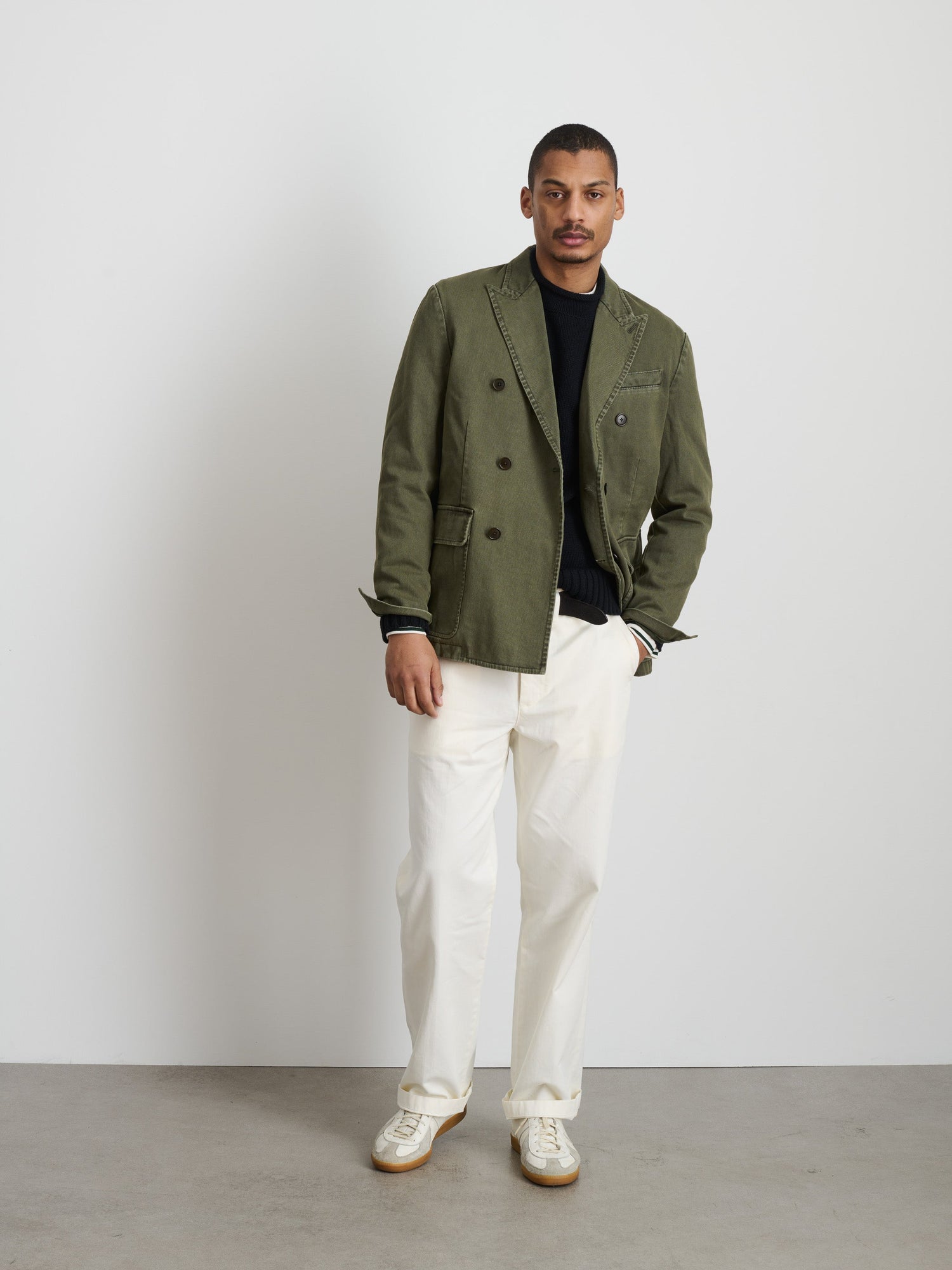Men | Double Breasted Blazer | Bedford Cotton Washed Olive