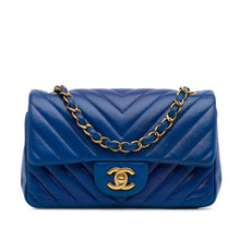 Chanel | Pre-Owned Mini Rectangular Chevron Lambskin Flap | Blue