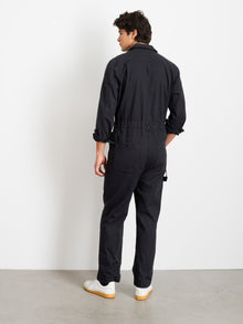 Men | Zip Jumpsuit | Herringbone Rich Black