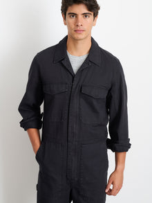 Men | Zip Jumpsuit | Herringbone Rich Black