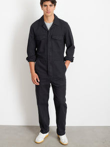 Men | Zip Jumpsuit | Herringbone Rich Black