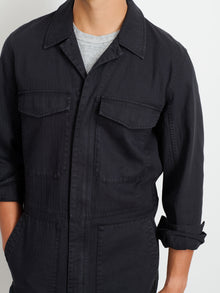 Men | Zip Jumpsuit | Herringbone Rich Black