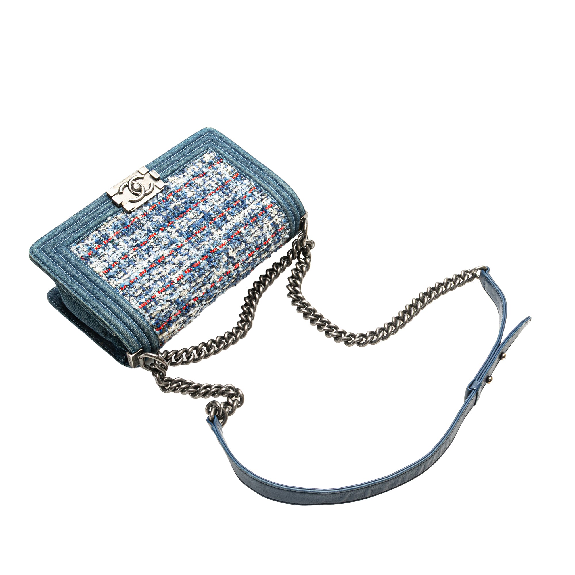 Chanel | Pre-Owned Medium Denim and Tweed Boy Bag | Blue