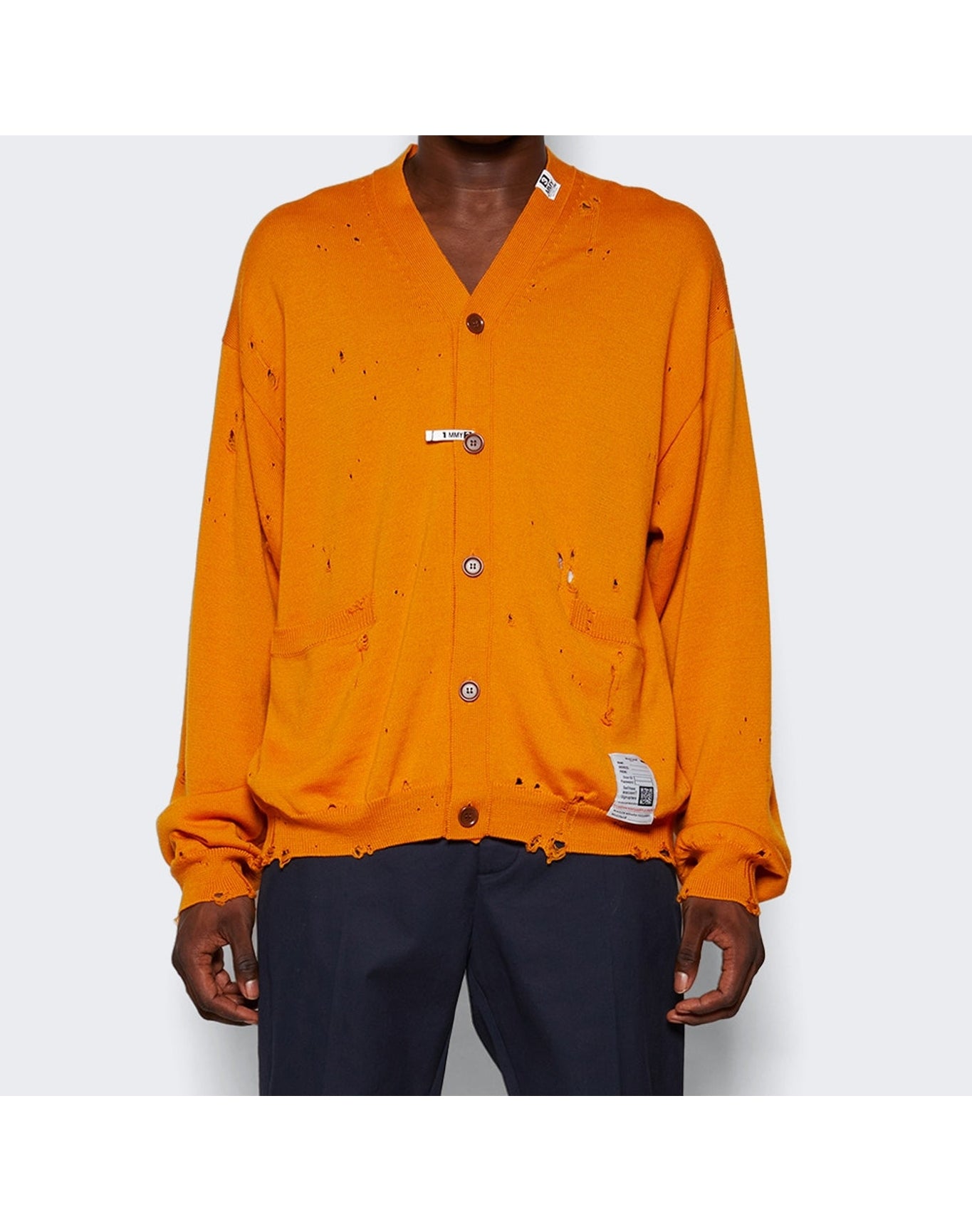 Maison Mihara Yasuhiro | Men | Distressed Wool Cardigan | Orange