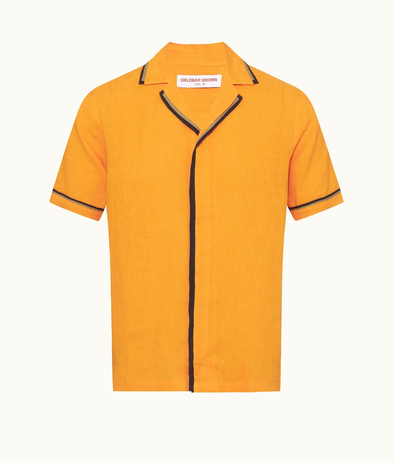 Maitan Lino Relaxed Fit Two-Tone Capri Collar Italian Linen Shirt | Calypso Orange/Agave/Night Iris