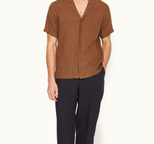 Maitan Relaxed Fit Capri Collar Linen Shirt Woven | Cinnamon Coffee
