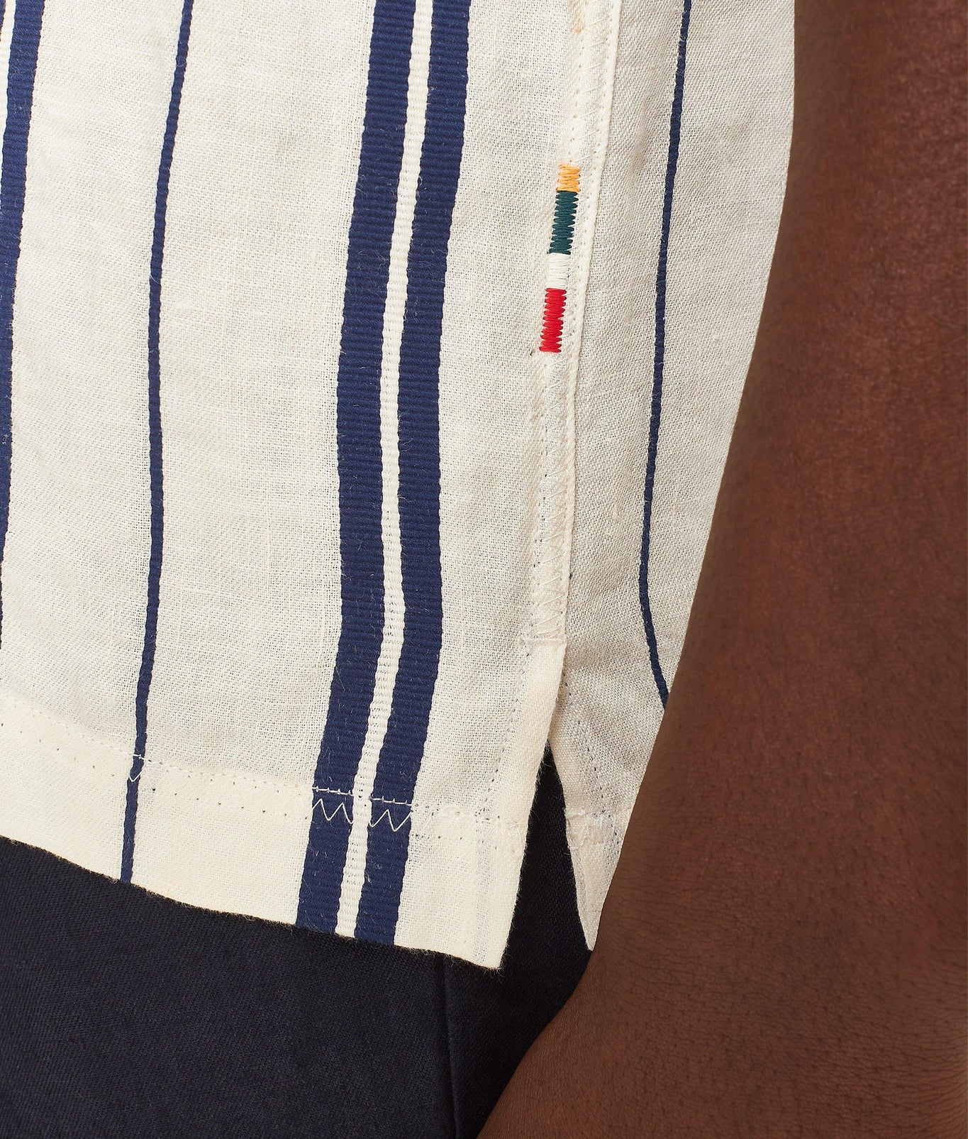 Maitan Stripe Relaxed Fit Capri Collar Linen-Cotton Shirt | Azul Blue/Cashew