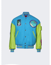 Members of the Rage | Men | Oversize Varsity Jacket | Turquoise x Acid Lime