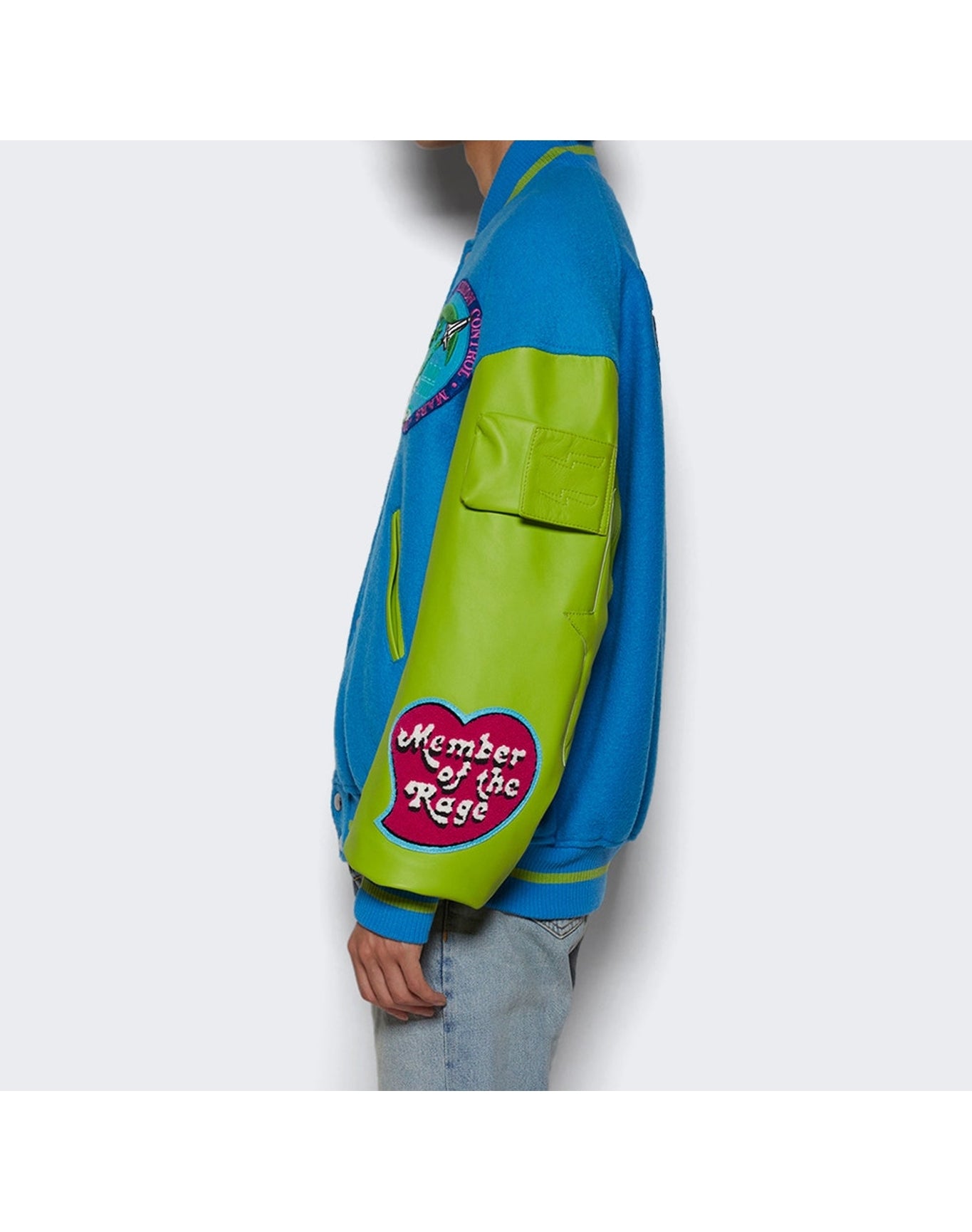 Members of the Rage | Men | Oversize Varsity Jacket | Turquoise x Acid Lime