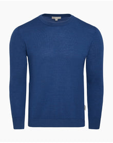 Men | Extra Fine Merino Wool Crewneck Sweater | Cobalt Blue Melange