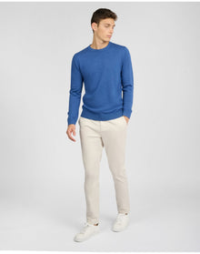 Men | Extra Fine Merino Wool Crewneck Sweater | Cobalt Blue Melange