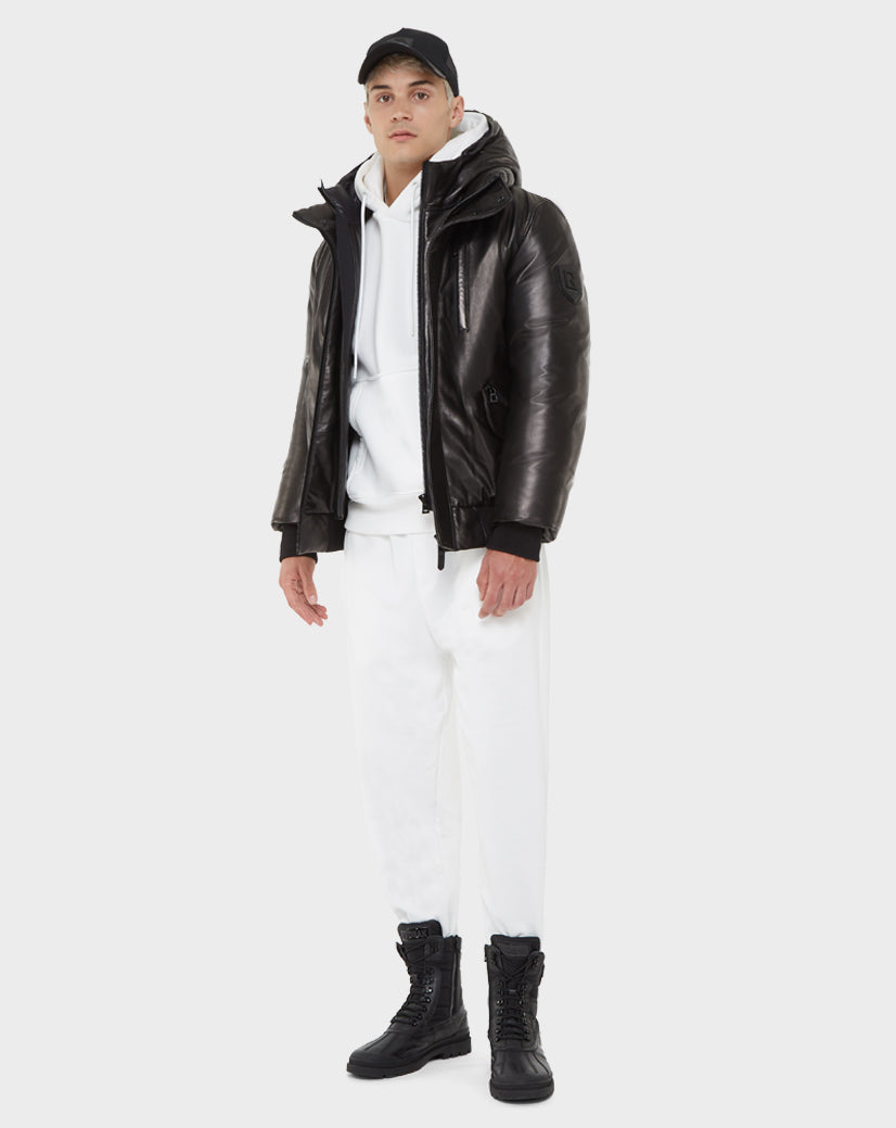 Men | BARONX Leather Down Bomber | Black
