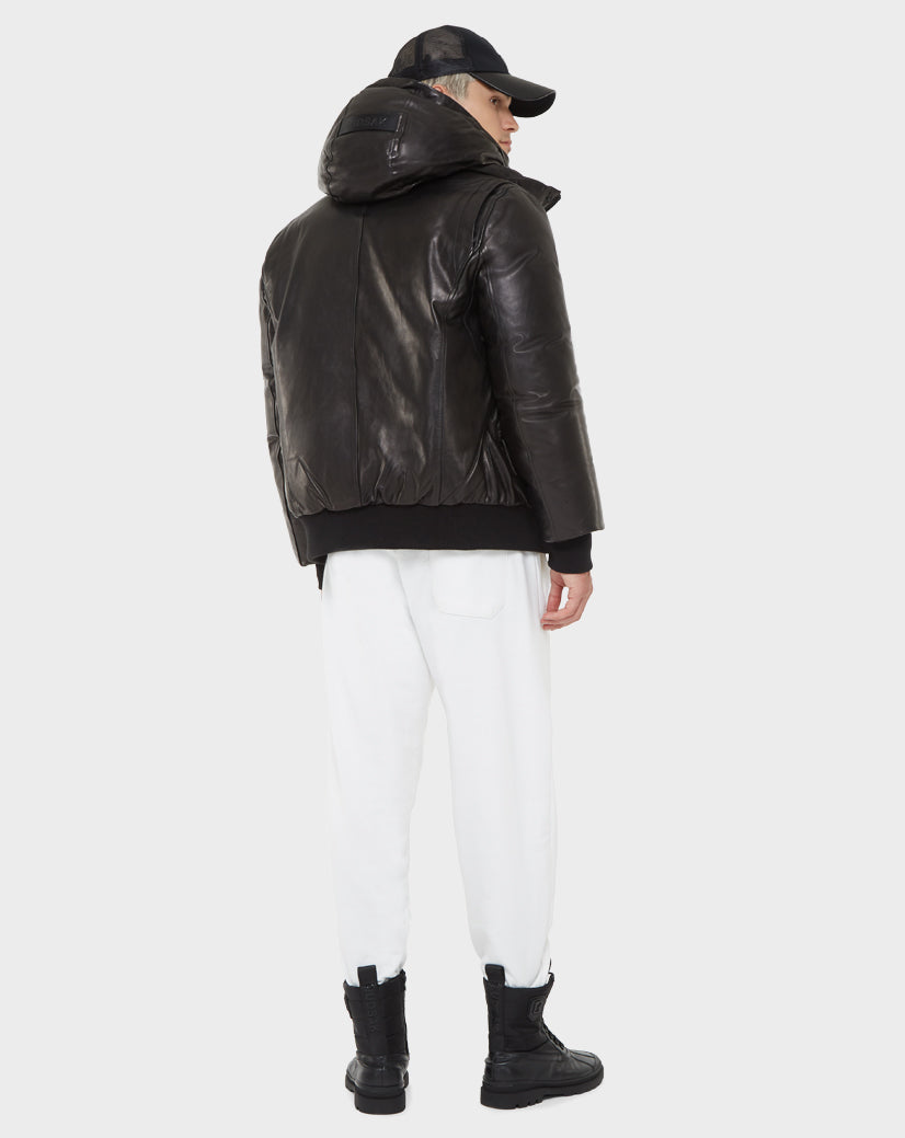 Men | BARONX Leather Down Bomber | Black