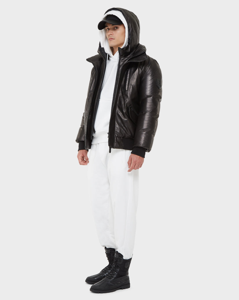 Men | BARONX Leather Down Bomber | Black