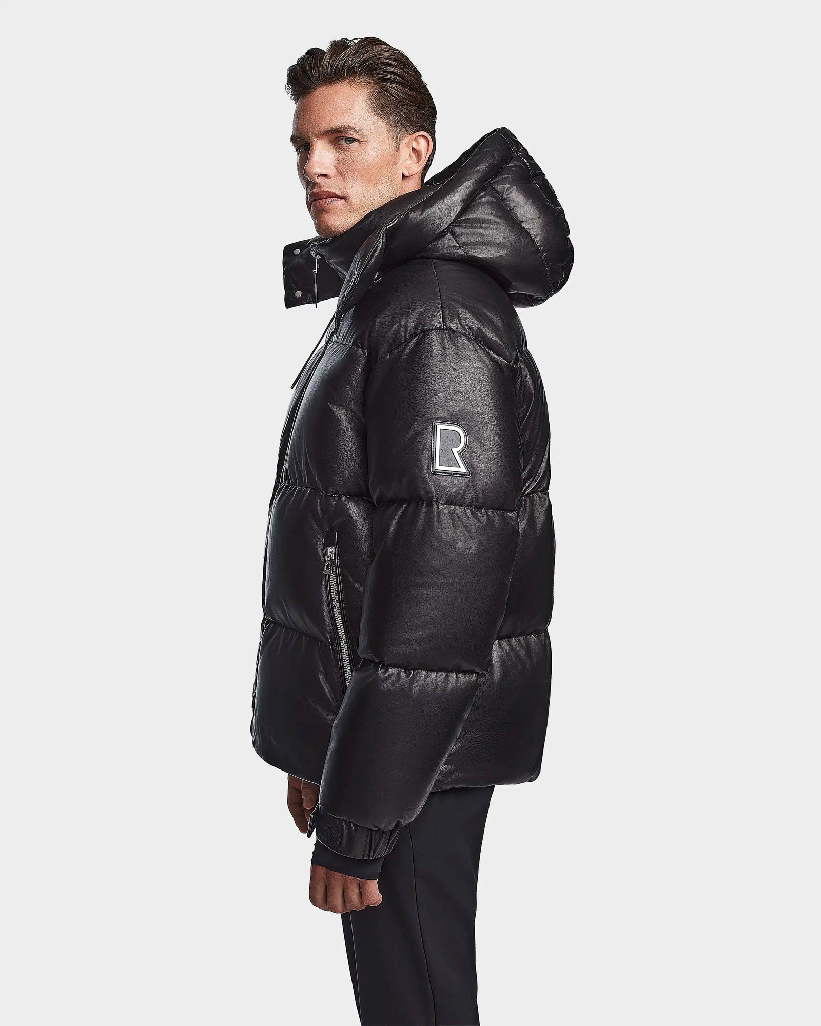 Men | VINCENT X Leather Down Puffer | Black