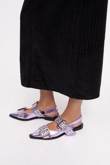 Metallic Feminine Buckle Ballerinas | Pink Lavender