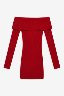 Midnight ribbed knit mini dress off the shoulder red heartstrings