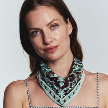 Mint and Brown Beaded and Embroidered Bandana Styled on Model