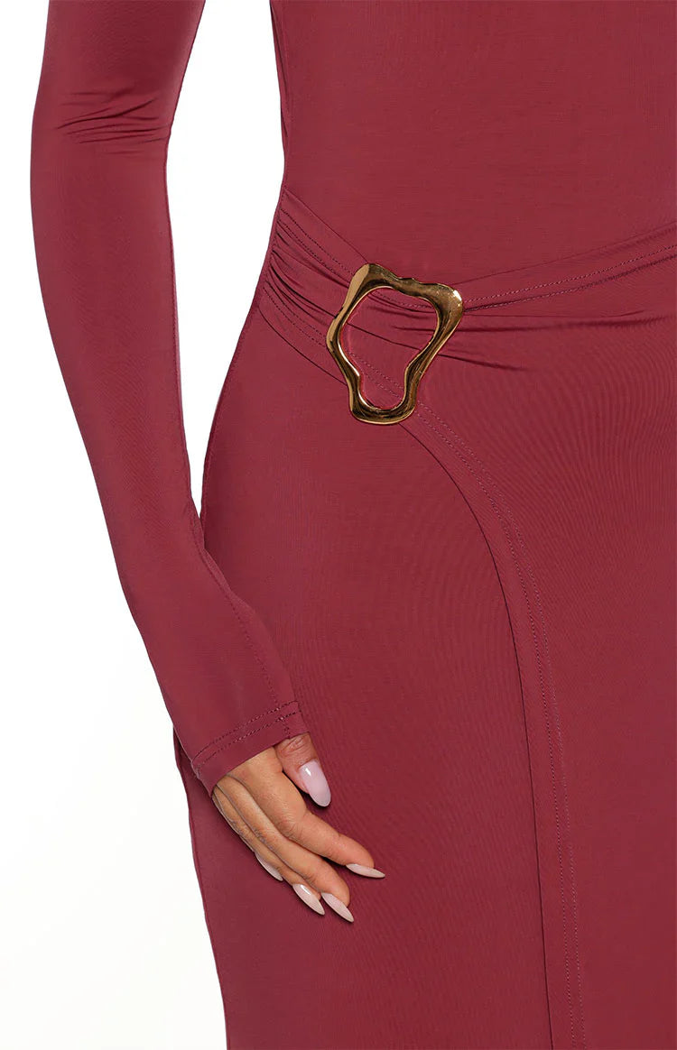Misaki Long Sleeve Wrap Maxi Dress | Burgundy