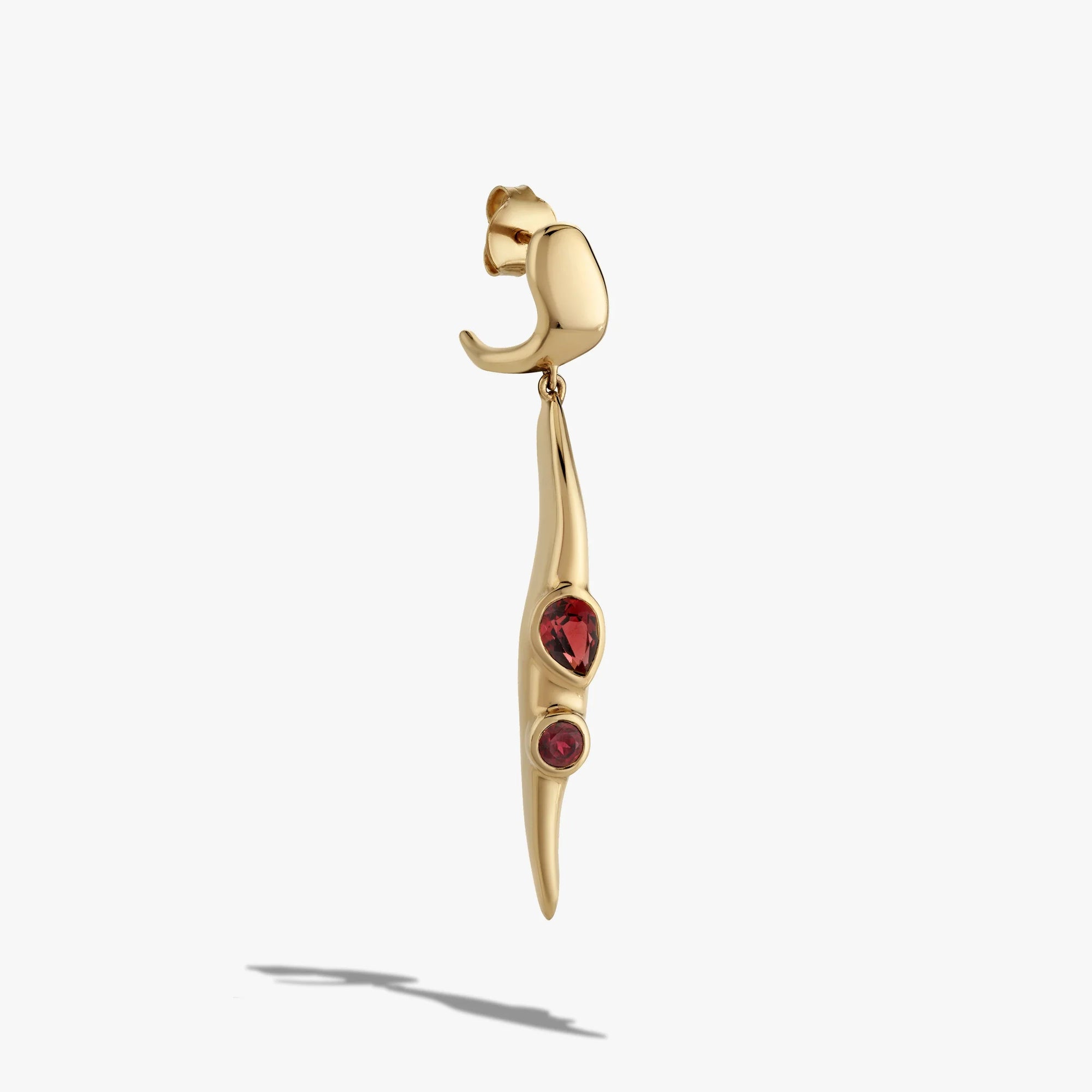 Awe Inspired Earrings 14K Gold Vermeil / Garnet / Single Right [WIP] Molten Gemstone Drop Earrings