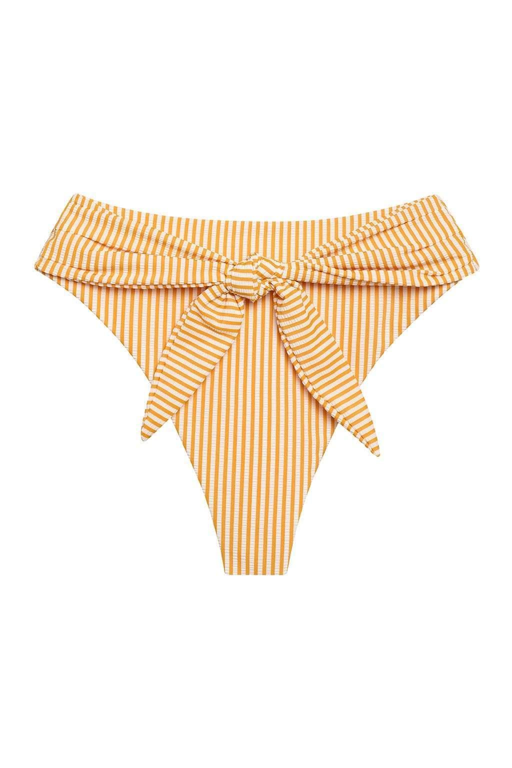 Paula Tie Up Bikini Bottom | Canary Stripe