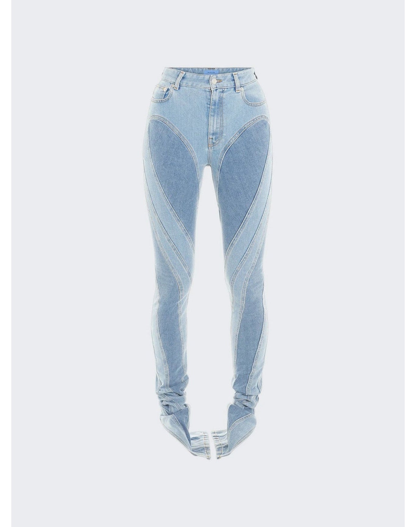 Mugler | Women | Slitted Bi-material Spiral Jeans | Light Blue