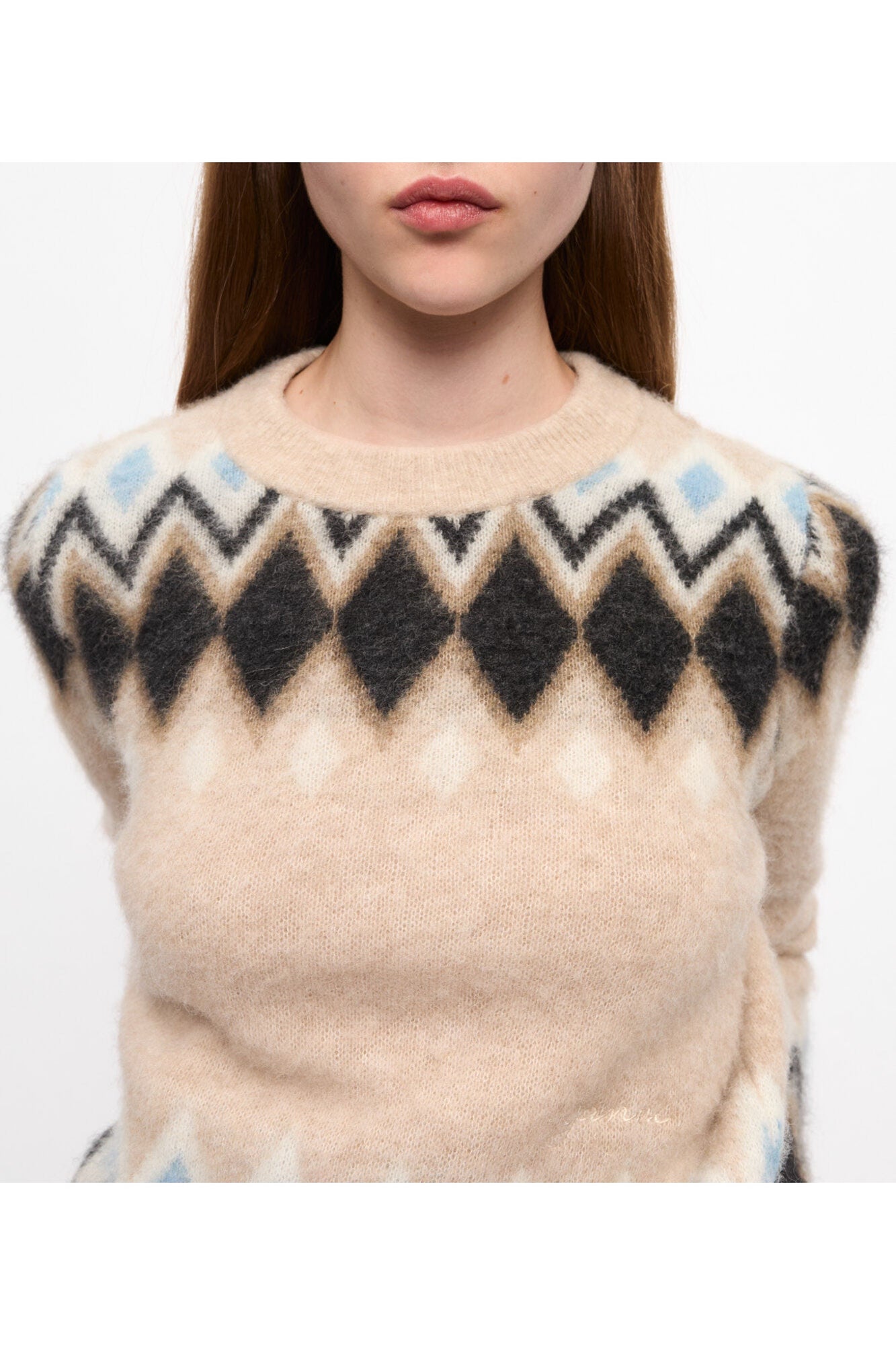 Multicolour Fine Brushed Alpaca Jumper | Latte