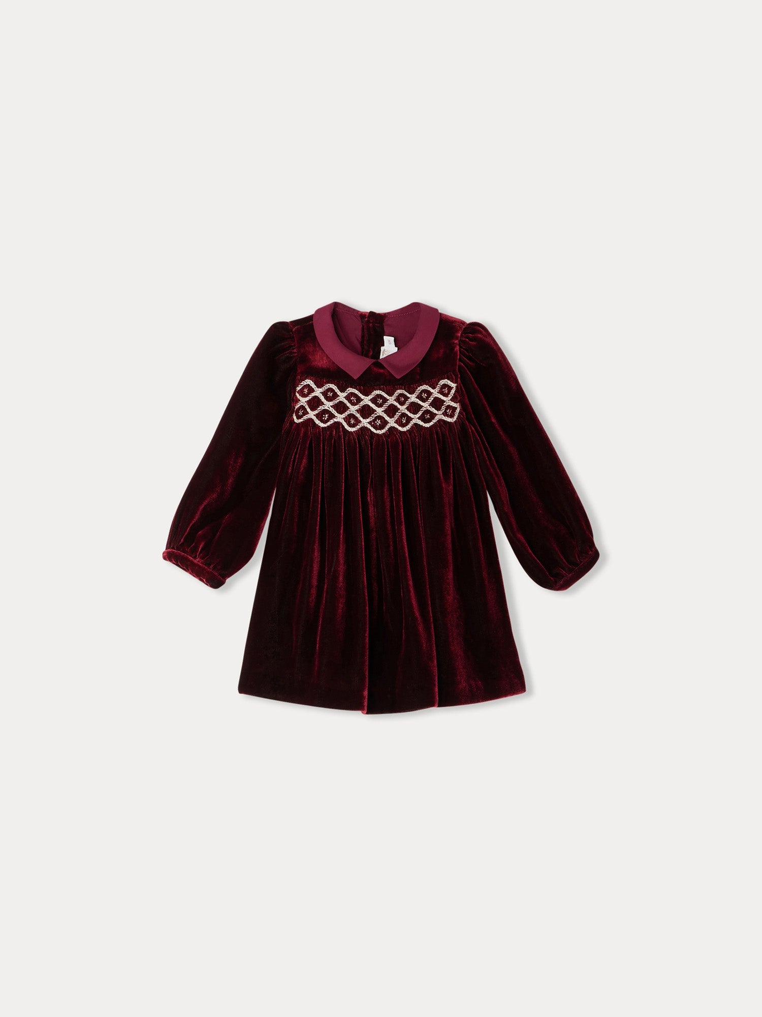 Girl | Trinité Smocked Dress In Silk Velvet | Burgundy
