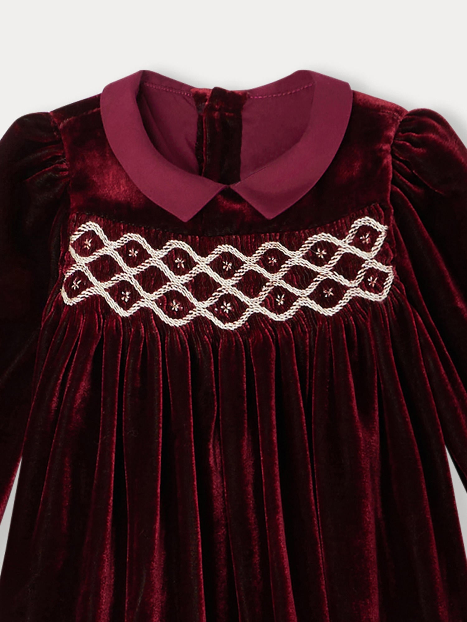 Girl | Trinité Smocked Dress In Silk Velvet | Burgundy