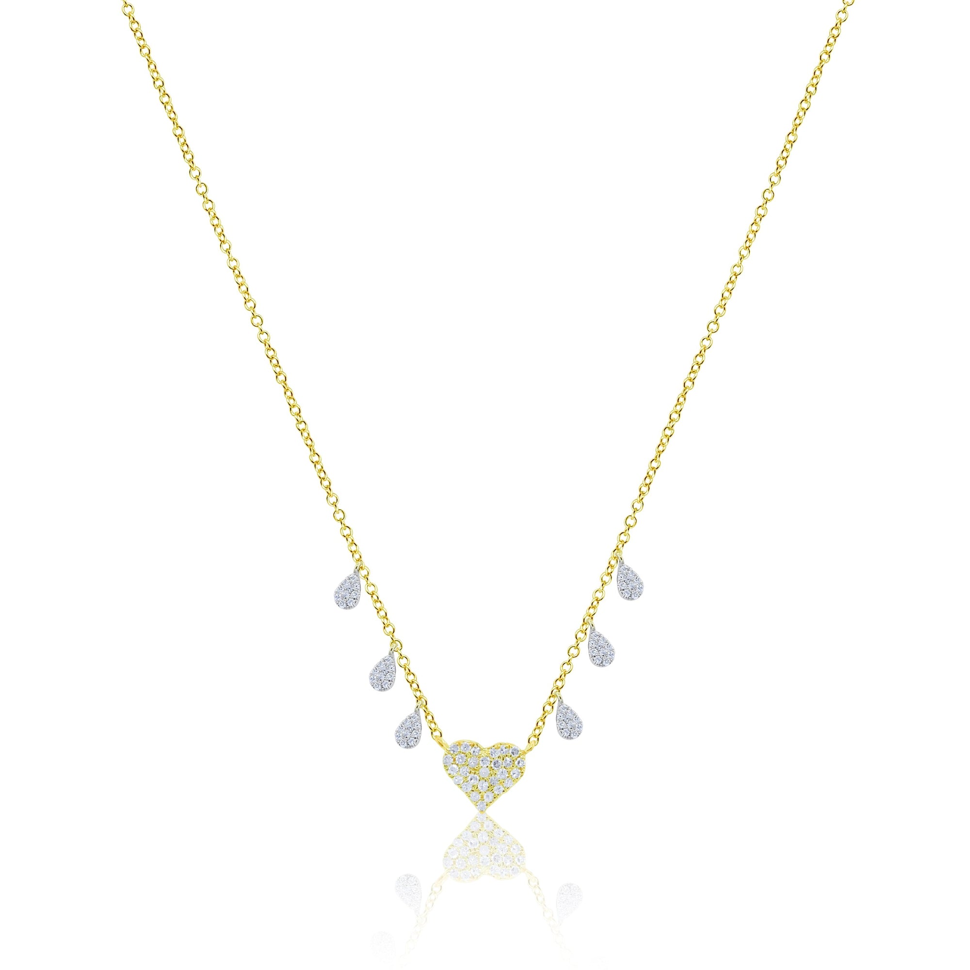 Meira T 14K Yellow Gold Diamond Heart Charm And Diamond Teardrop Necklace | Yellow Gold