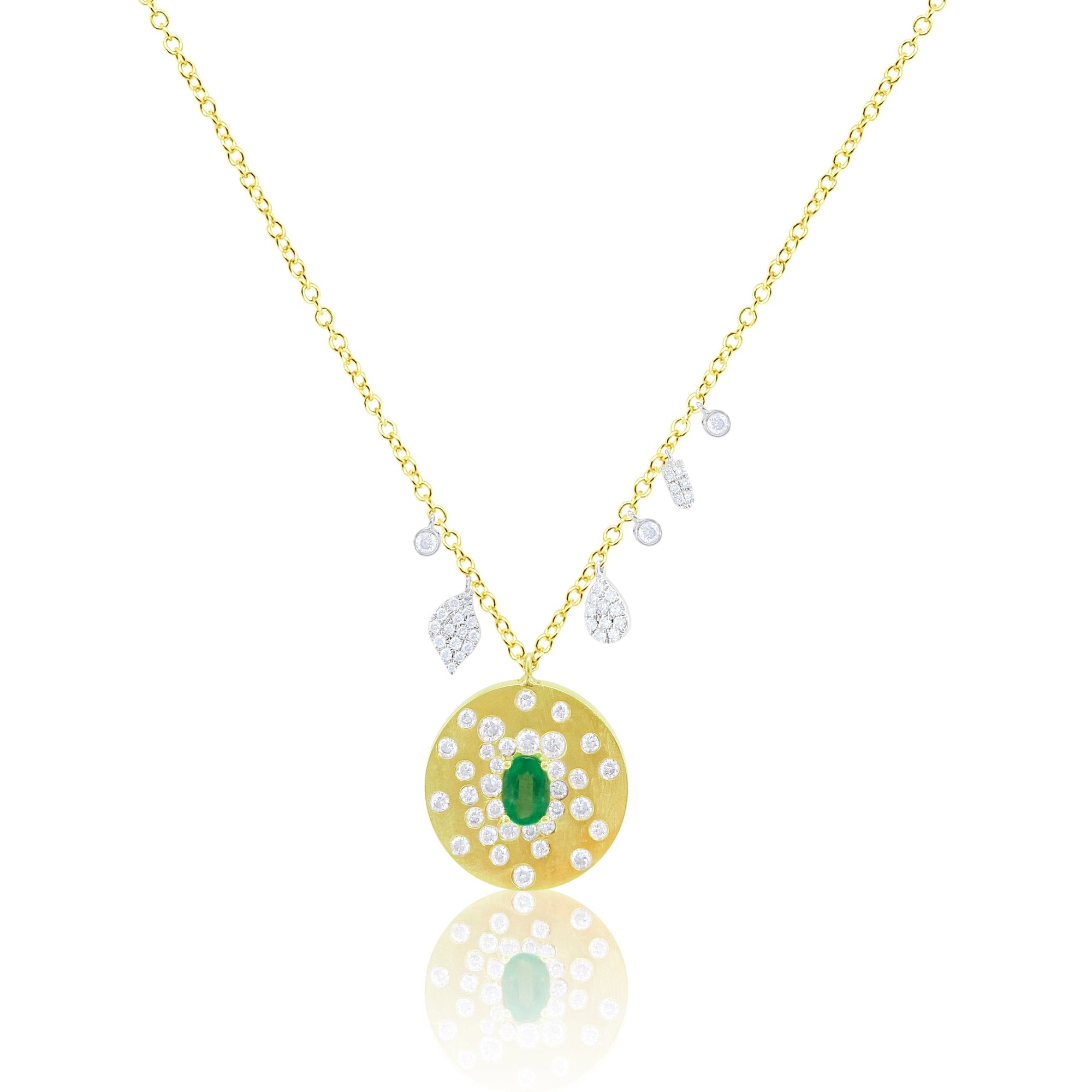Meira T 14Kt Yellow Gold Diamond Medallion Necklace With Oval Emerlad Center | Yellow Gold