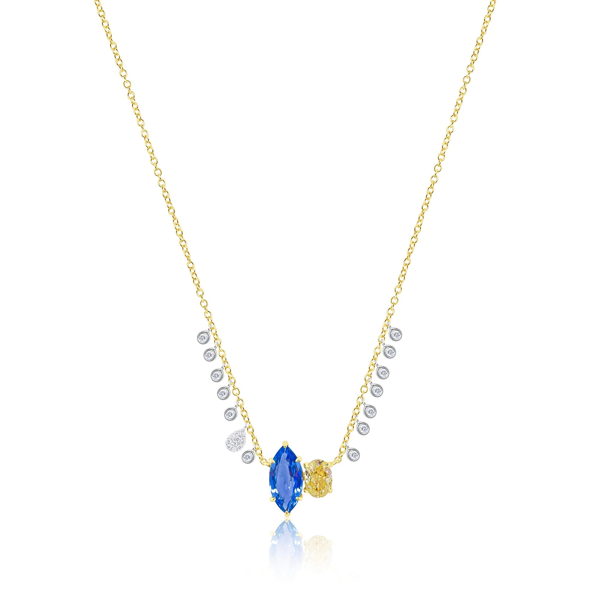Blue Sapphire And Yellow Diamond Moi Et Toi Necklace | Yellow Gold