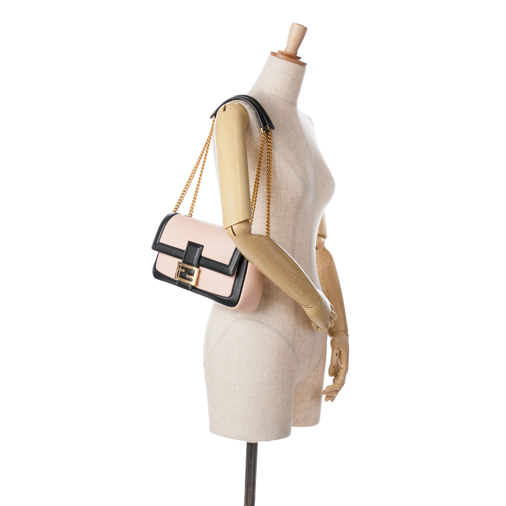 Fendi | Pre-Owned Bicolor Leather Chain Midi Baguette | Pink