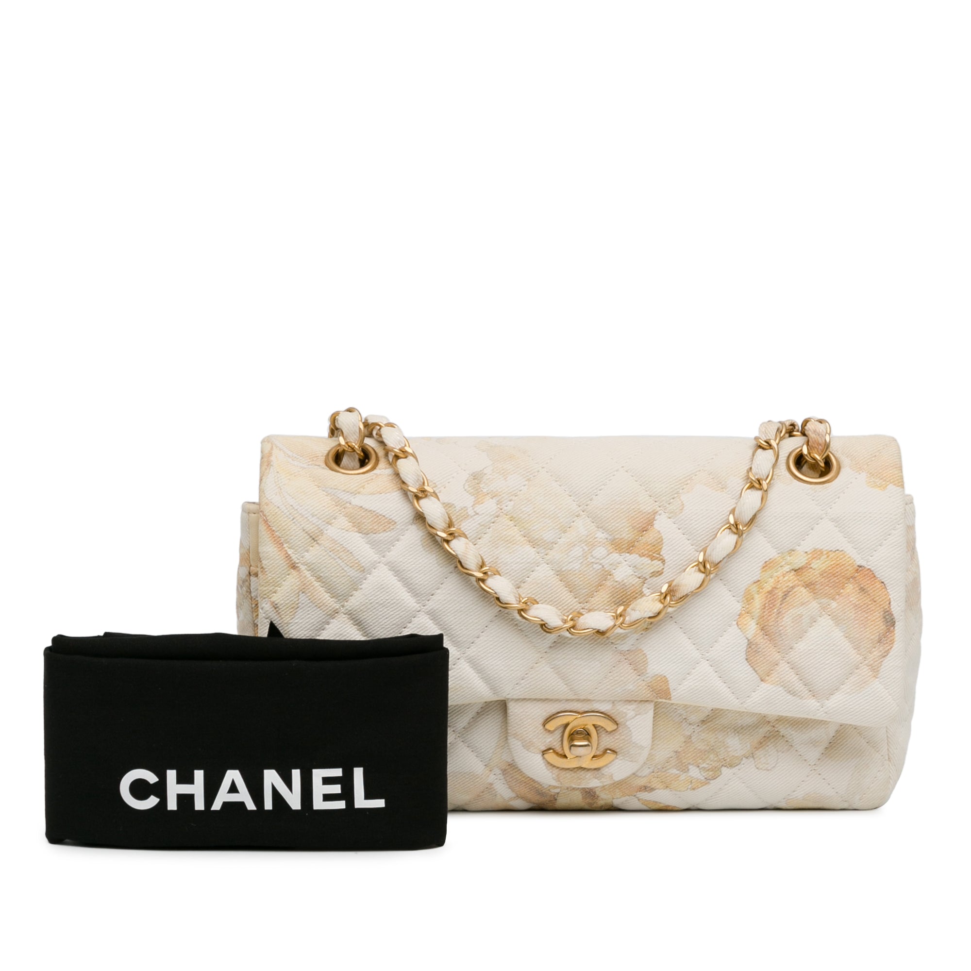 Chanel | Pre-Owned Medium Classic Printed Denim Floral Double Flap | Brown/Light Beige