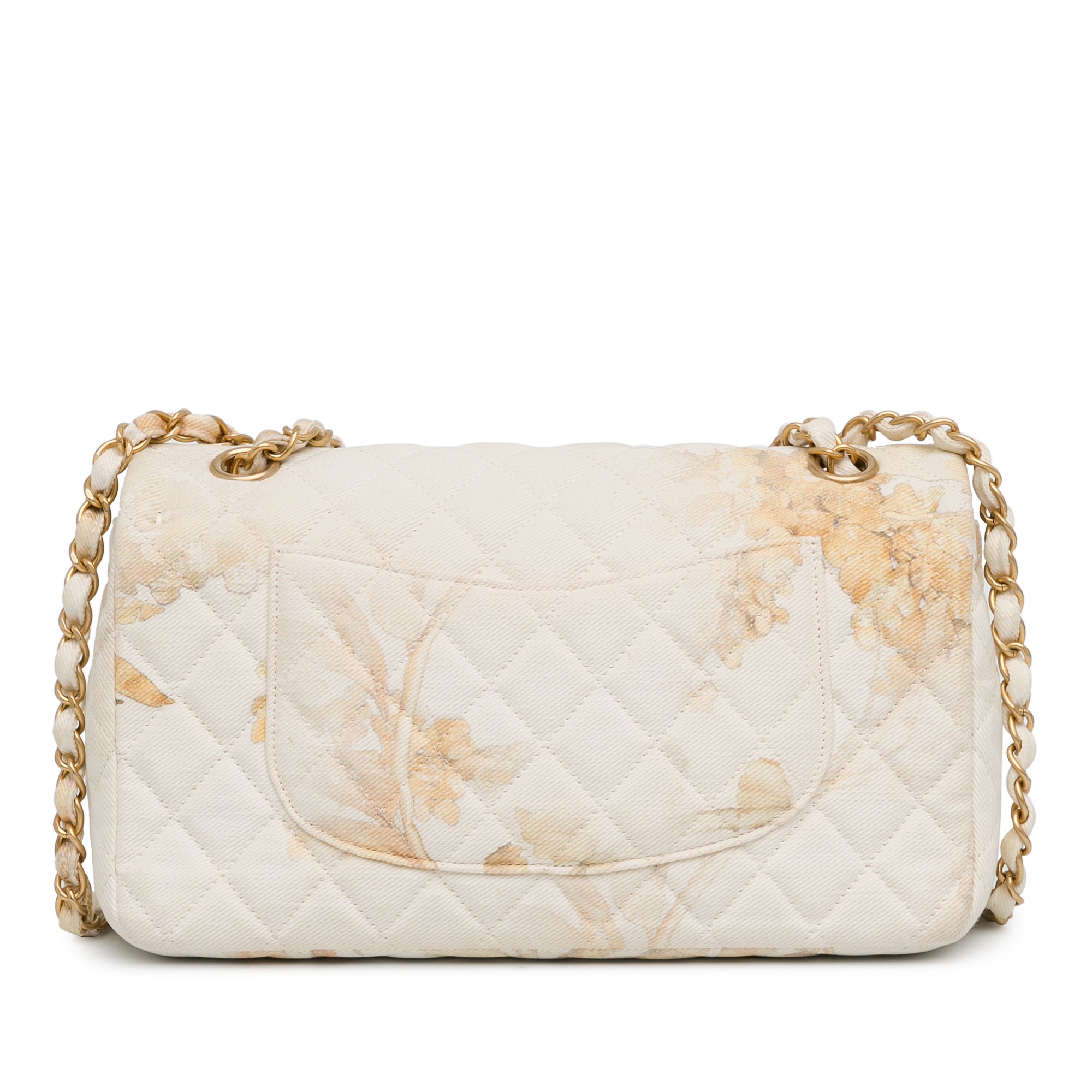 Chanel | Pre-Owned Medium Classic Printed Denim Floral Double Flap | Brown/Light Beige