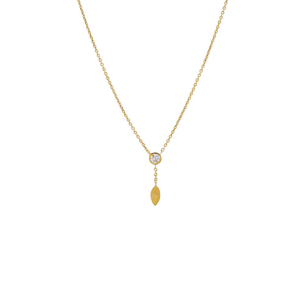 14K Gold Diamond Bezel Curb Link Drop Lariat Necklace 14K - Adina's Jewels