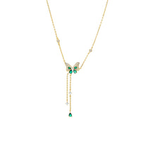 Emerald Green Colored Pave Butterfly CZ Station Lariat Necklace - Adina's Jewels