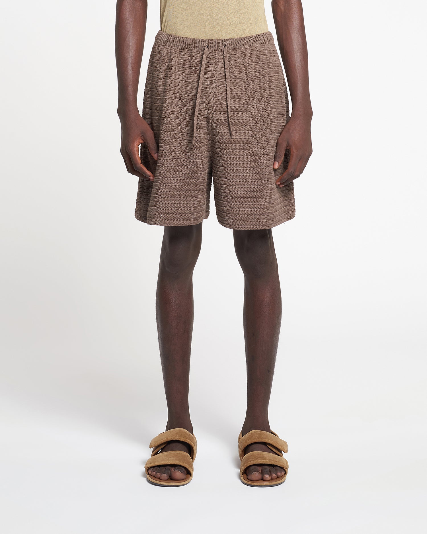 Mens | Caden Linear Crochet Shorts | Fossil Brown